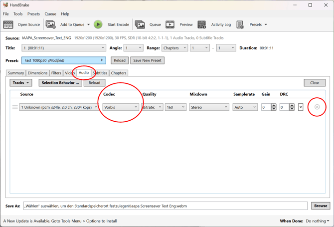 Handbrake audio tab