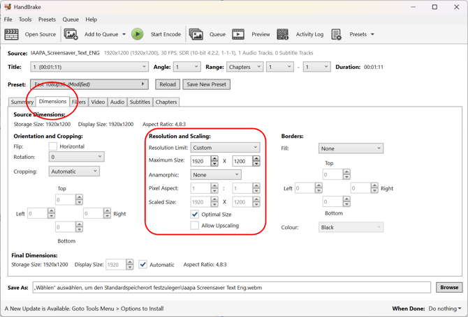 Handbrake dimensions page